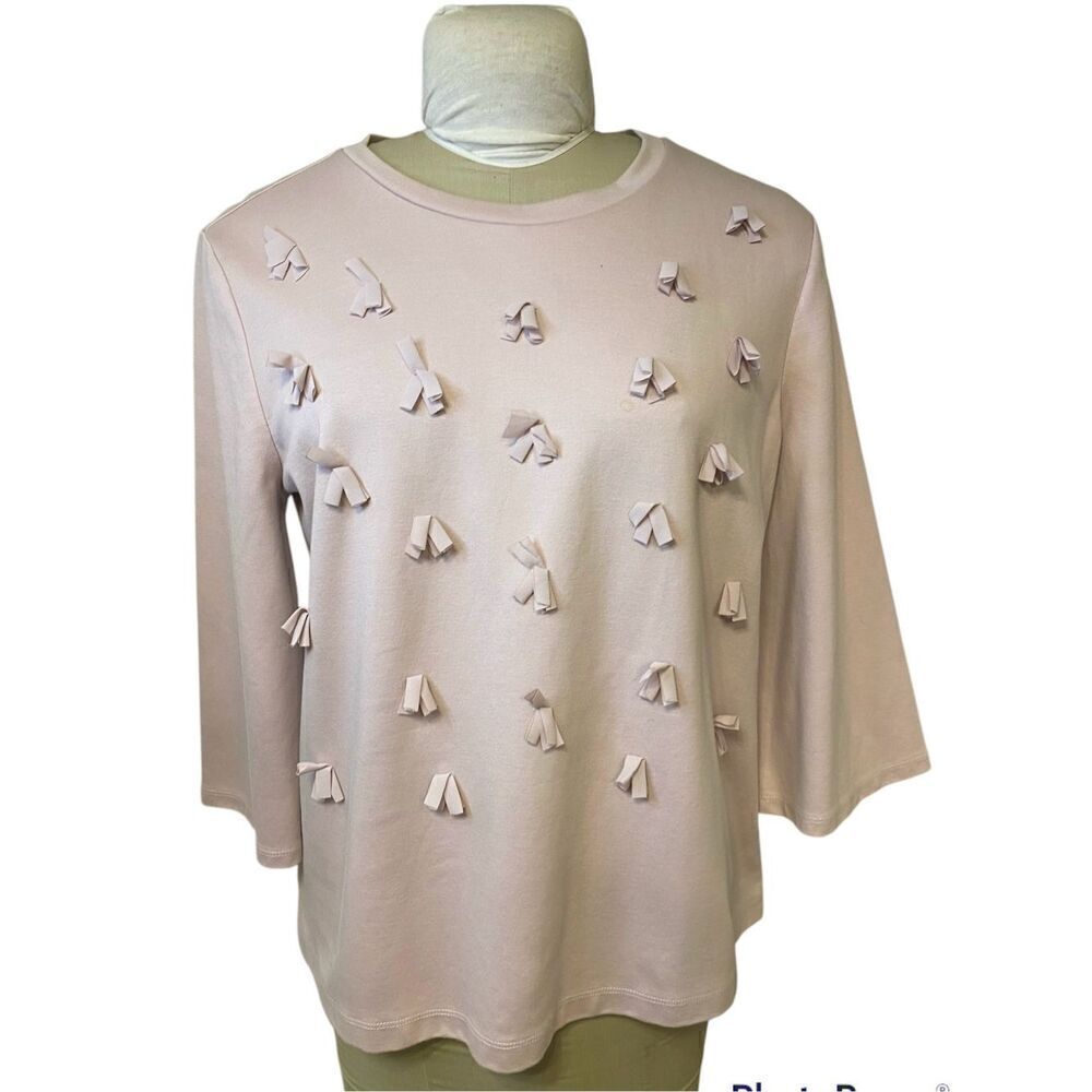 Ann Taylor Factory Embellished Top Toe Back 3/4 Sleeves Size L Pink Spring